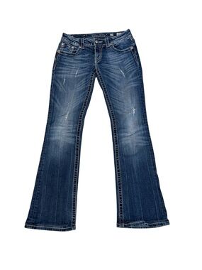 Miss Me Women’s JP5497B Bootcut Distressed Embroidered Bling Denim Jeans Size 27